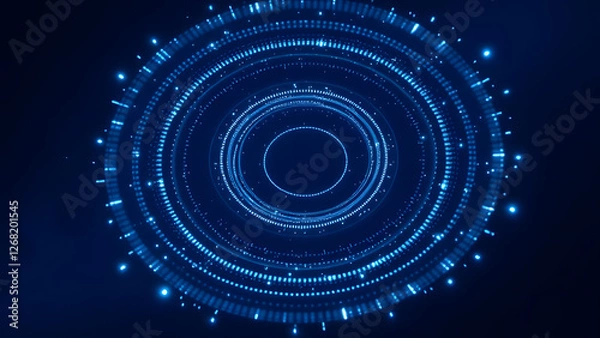 Fototapeta A bright blue abstract background with glowing circles and swirling patterns creates a fantasy space art design