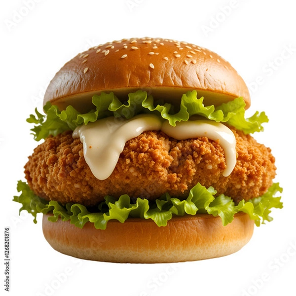 Fototapeta Crispy hamburger Zinger Burger, Perfectly Lit & Mouthwatering, isolated on a transparent background