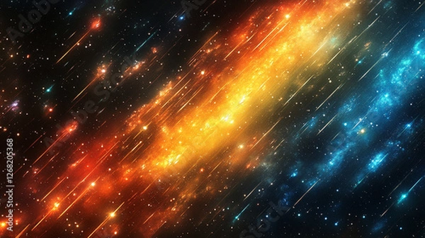 Fototapeta A dazzling night sky filled with vibrant colors multiple meteors and countless stars creating a breathtaking cosmic spectacle symbolizing wonder dreams limitless possibilities and cosmic energy