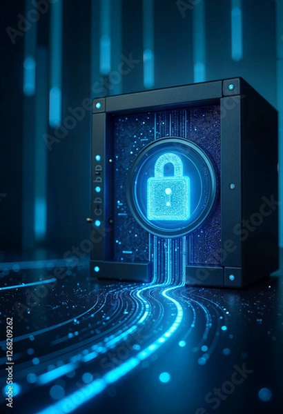 Fototapeta Abstract representation of data streams flowing into a secure vault