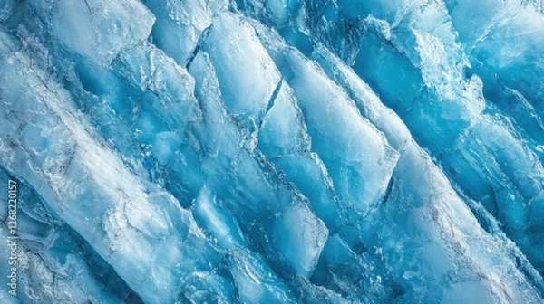 Fototapeta Close-up of stunning blue ice formations creating a mesmerizing abstract pattern showcasing shades of blue and crystal-like textures.