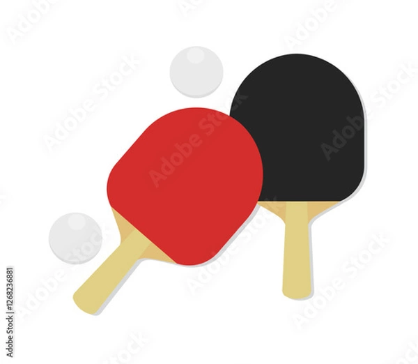 Fototapeta table tennis bats and ball, ping pong racket with white balls vector