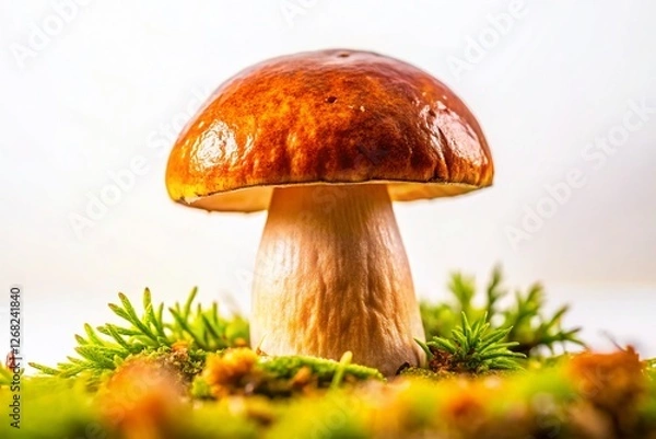 Fototapeta Miniature Cep Mushroom Isolated on White, Tilt-Shift Photography Stock Photo