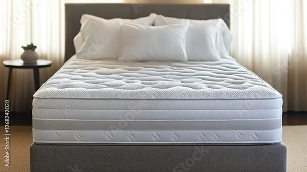 Fototapeta A temperature-regulating mattress with advanced comfort layers, emphasizing its adaptability for side sleepers