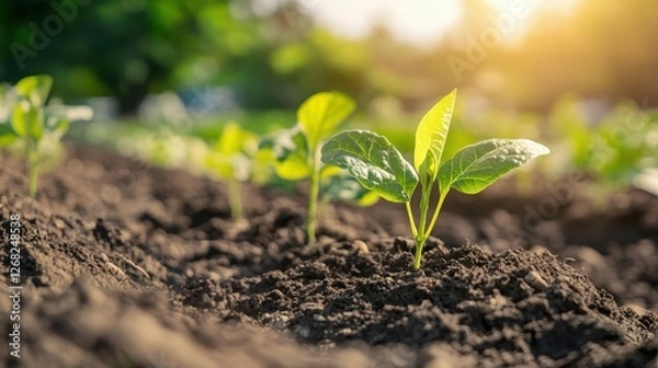 Obraz A young plant sprouting from the ground, symbolizing growth and new beginnings