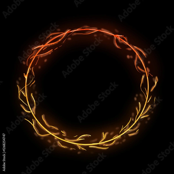 Fototapeta Neon Glowing Thorn Crown Gradient Red and Gold Round Frame Template for Print and Web