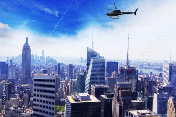 Fototapeta Helicopter for sightseeing over Manhattan.