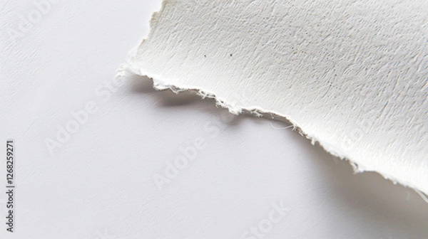 Fototapeta Torn white paper on smooth surface, showcasing texture and detail. subtle fibers and edges create artistic feel, perfect for creative projects