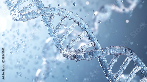 Fototapeta Highly detailed and realistic illustration of a water molecule structure mimicking DNA, showcasing its beauty and complexity in a serene environment