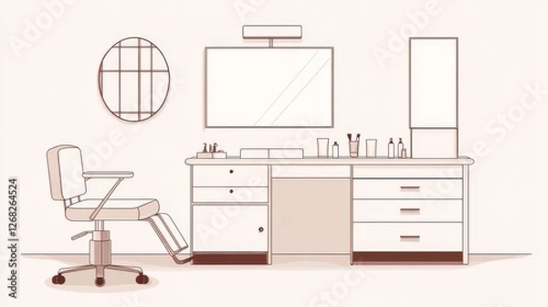 Fototapeta Makeup artist's workspace, minimalist design, vanity table, salon interior