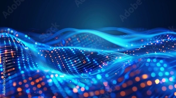Fototapeta A blue background with futuristic, holographic patterns and light effects with