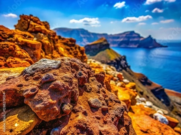 Obraz Santorini Skaros Rock Macro Photography: Volcanic Texture Close-up Summer Sun