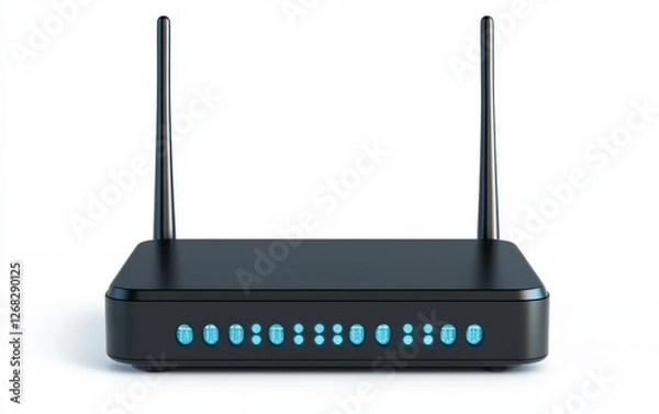 Fototapeta Modern Wireless Router with LED Indicators and Antennas
