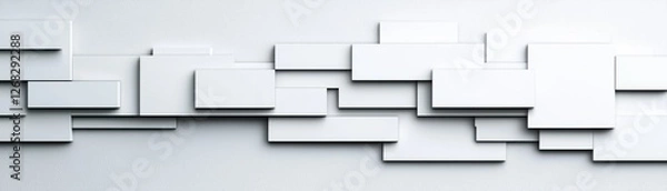 Fototapeta A modern, abstract design featuring layered, rectangular shapes in white against a light background, creating depth and texture.