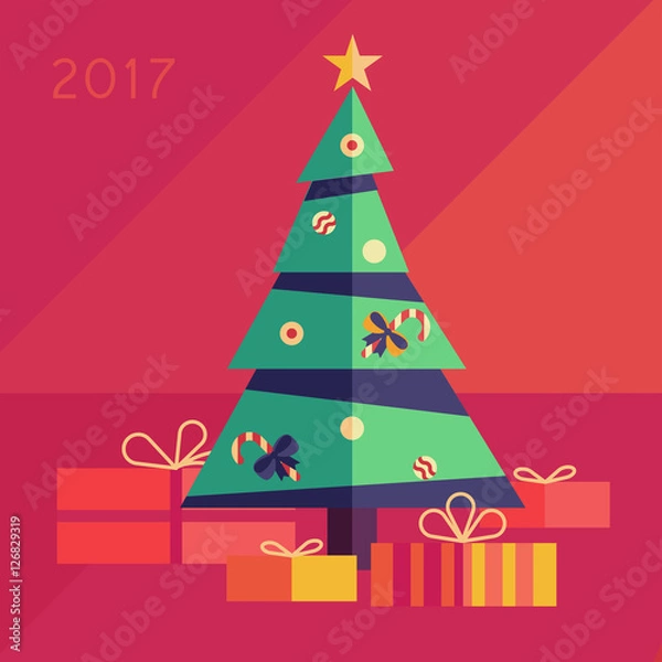 Obraz Christmas tree with gifts 2017 on  background.