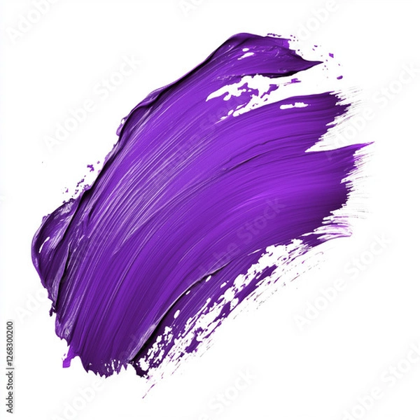 Fototapeta Minimalist purple brush stroke painting on a isolated white background with a sharp shape. Cosmetic satin finish texture lip stick or pigment purple fuchsia.