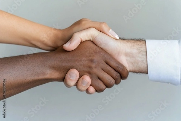 Fototapeta Hands shake to symbolize partnership and collaboration in a diverse and inclusive environment