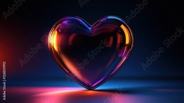 Fototapeta Vibrant Heart Shaped Glass Object Glowing with Colorful Lights on Dark Background