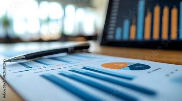 Fototapeta ESGfocused corporate report with graphical representation of environmental, social, and governance data, sleek design, professional color palette, and detailed analytics