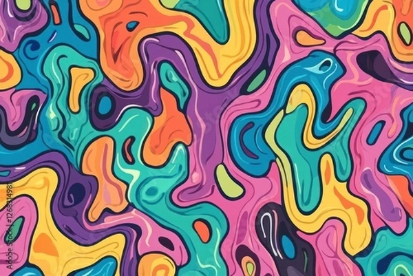 Fototapeta Doodle-style abstract texture with vivid colors forming a seamless pattern.