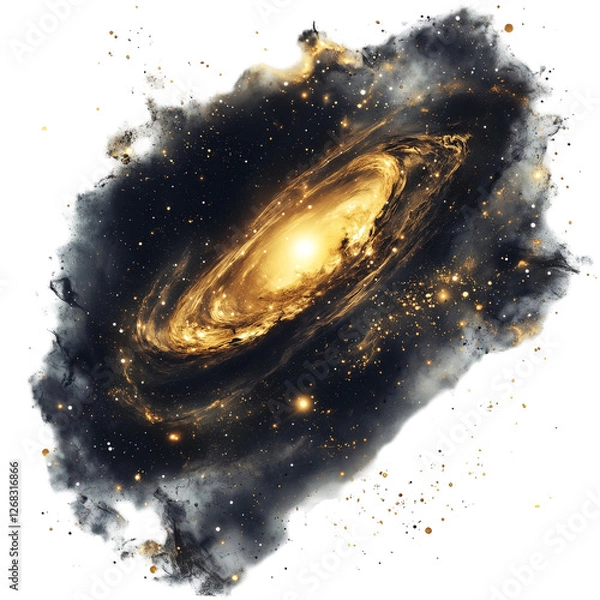 Fototapeta Cosmic black and gold galaxy isolated on transparent background 
