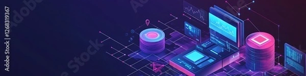 Fototapeta Data Center Network System Digital Visualization