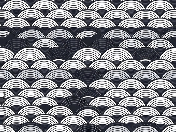 Obraz Classic japanese black and white wave seamless pattern minimalist zen design