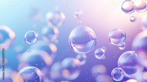 Fototapeta Floating bubbles, pastel background, abstract design, clean concept