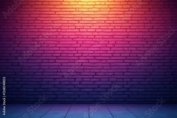 Fototapeta Neon Brick Wall Background with Gradient Colors - Empty Room Scene