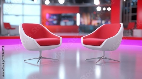 Fototapeta Engaging interview setup modern studio digital media contemporary design eye-level view professional atmosphere
