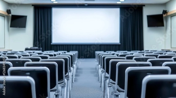 Fototapeta Presentation setup in conference room corporate event empty space indoor wide angle professional atmosphere