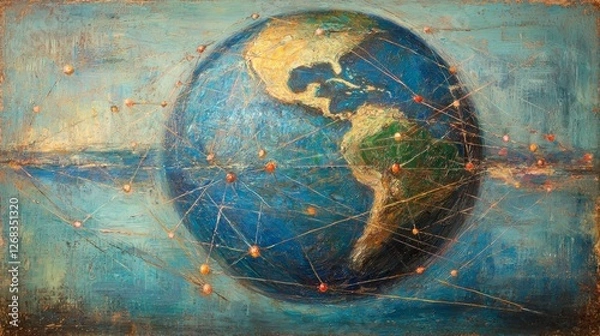 Obraz Global connectivity network of connections across the world digital art vibrant background abstract view modern concept