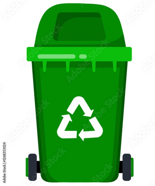 Obraz Green trash can icon isolated on white background for organic waste. Recycle bin or rubbish bin vector illustration. Symbolizing or sorting garbage, save earth, and waste separation. 
