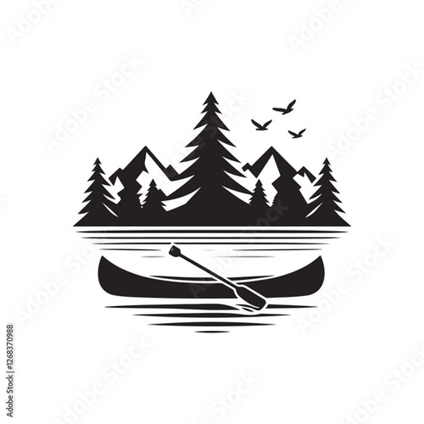 Fototapeta Black Color Canoe silhouette design Vector Illustration, Solid White Background (3).eps