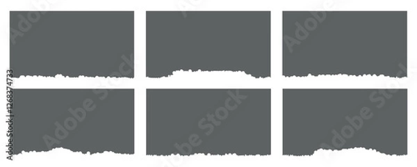 Fototapeta  Torn or ripped paper strip collection with grunge edges. Set note sheet, sticky note, notebook page, torn piece of paper.  A long horizontal set of torn pieces of paper isolated on a white background