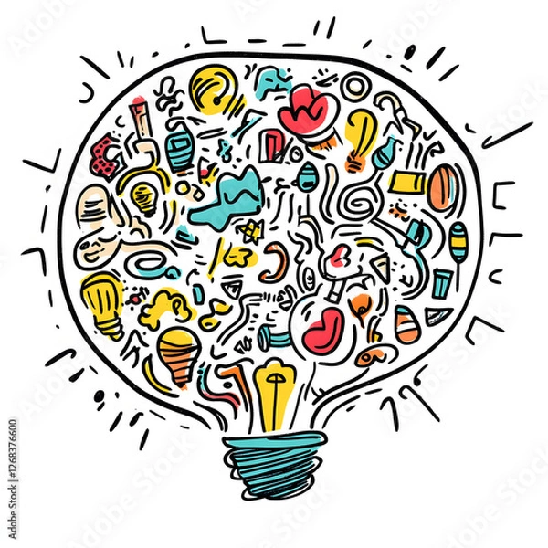 Fototapeta A drawing of a light bulb with many different shapes and colors