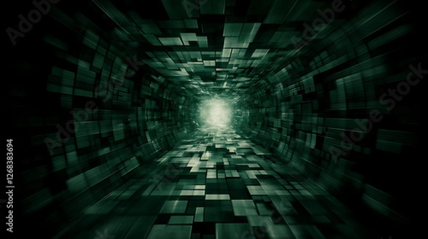 Fototapeta Ethereal Tunnel Vision Geometric Abstraction Through a Realm of Emerald Shades and Digital Pathways