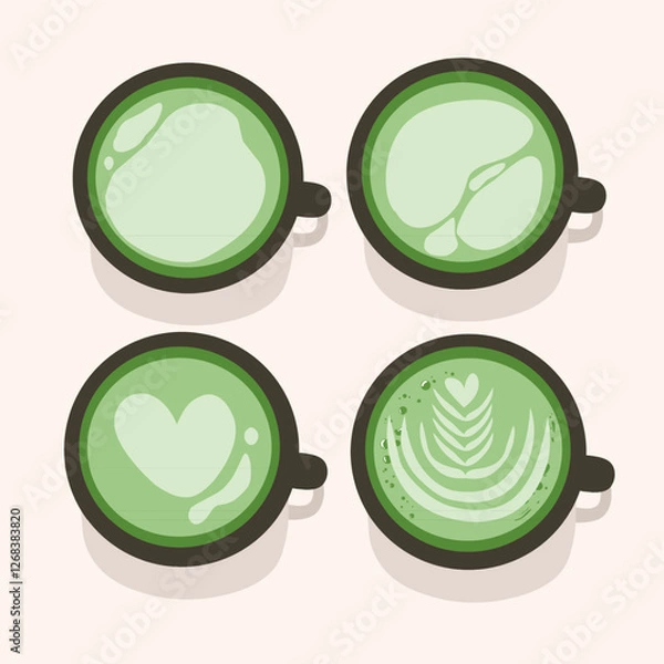 Fototapeta set of green tea or matcha tea Japanese drink vector ilustration cafe labels