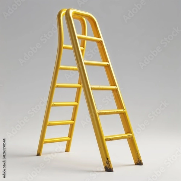 Obraz A Bright Yellow Step Ladder Ready for Use: Standing Tall, This Simple Tool Promises to Help Reach New Heights for Tasks Around the Home or Garden in Bhakkar.