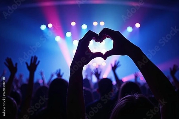 Fototapeta ライブコンサートでハートを作るファン – 推しへの愛を表現する熱狂的な観客と音楽フェスの感動