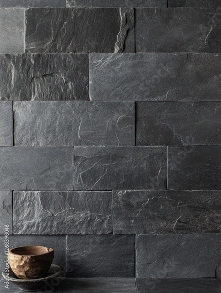 Fototapeta A horizontal array of dark slate tiles, with one tile showing an interesting texture that stands out against the rest. The background is a plain gray to highlight the unique pattern and color of each 