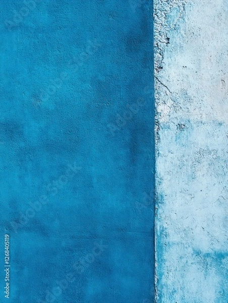 Obraz Blue wall background, half painted in blue color and the other side with a plain concrete texture. Blue color wall background