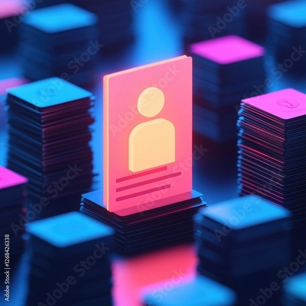 Fototapeta Examining High Salaries and Payslips in a Glowing Digital Environment