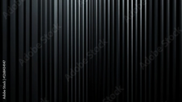 Fototapeta Black background with vertical lines, 3D rendering illustration. Black abstract wallpaper design for banner and poster. Dark black wall texture with copy space. Modern minimalist design.