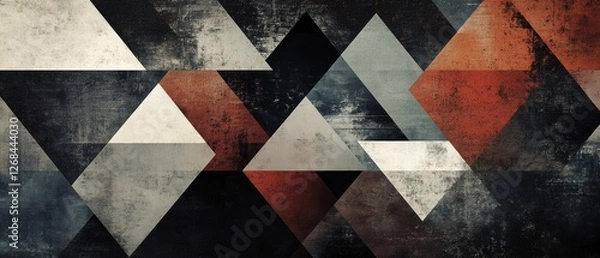 Obraz Geometric Abstract Composition Featuring Layered Triangles in Complex Patterns and Grunge Texture with Bold Color Contrast for Modern Designs