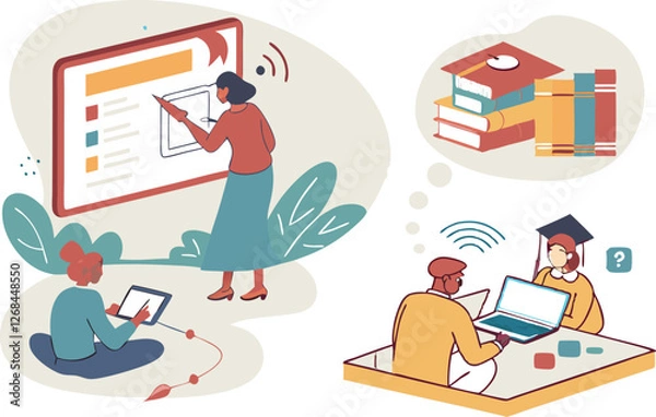 Fototapeta Education design concept. Set of Vector illustration of education, learning, back to school, online course and training, distance education and e-learning.