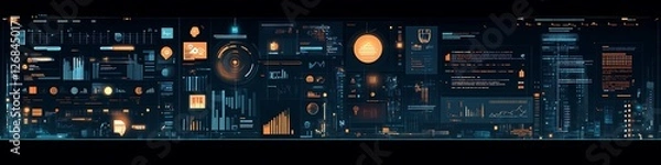 Fototapeta Futuristic Digital Interface Displays Data Analytics Graphics