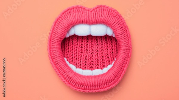 Fototapeta Vibrant stitch work showing texture creative design with an open, knitted mouth