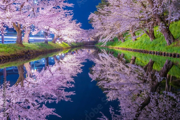 Fototapeta 弘前公園の美しい夜桜