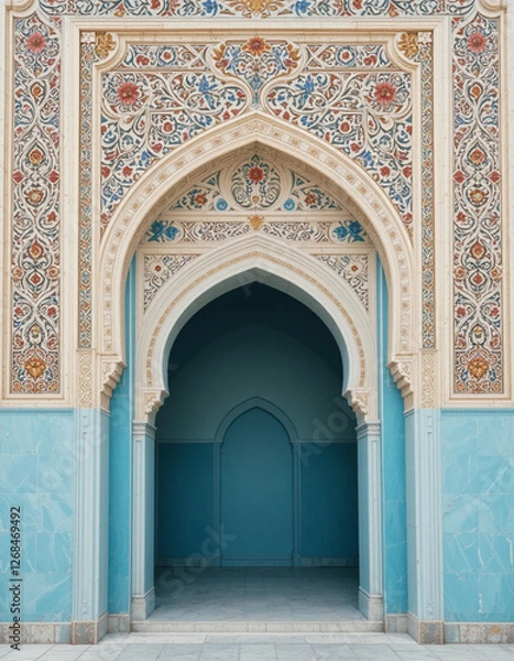 Fototapeta Ornate Islamic Archway with Delicate Tile Work and Intricate Architectural Details